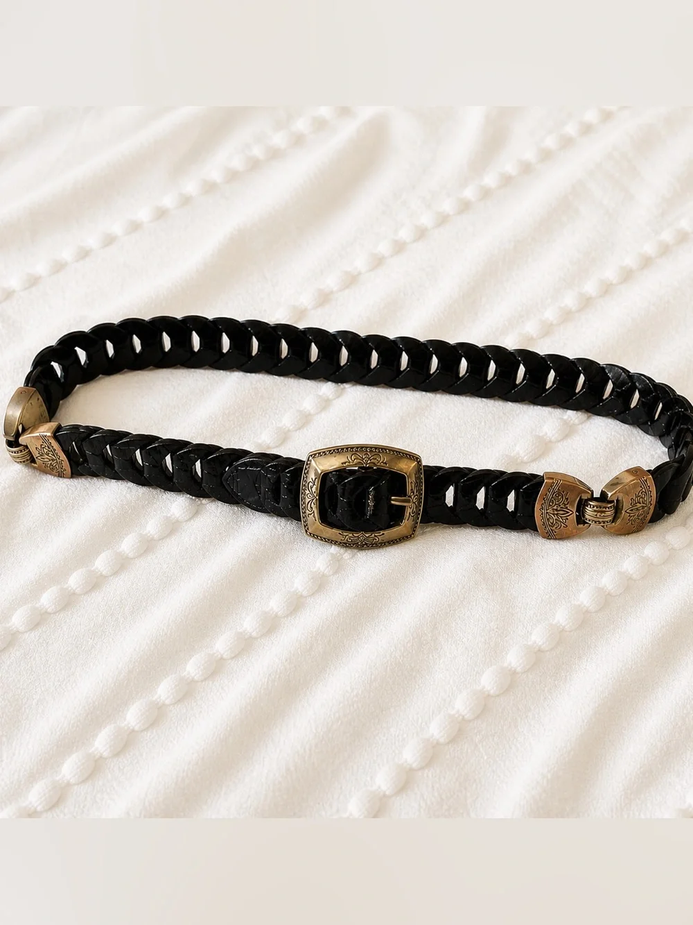 Brighton Black Braided Leather Belt Western Buckle 1996 Vintage